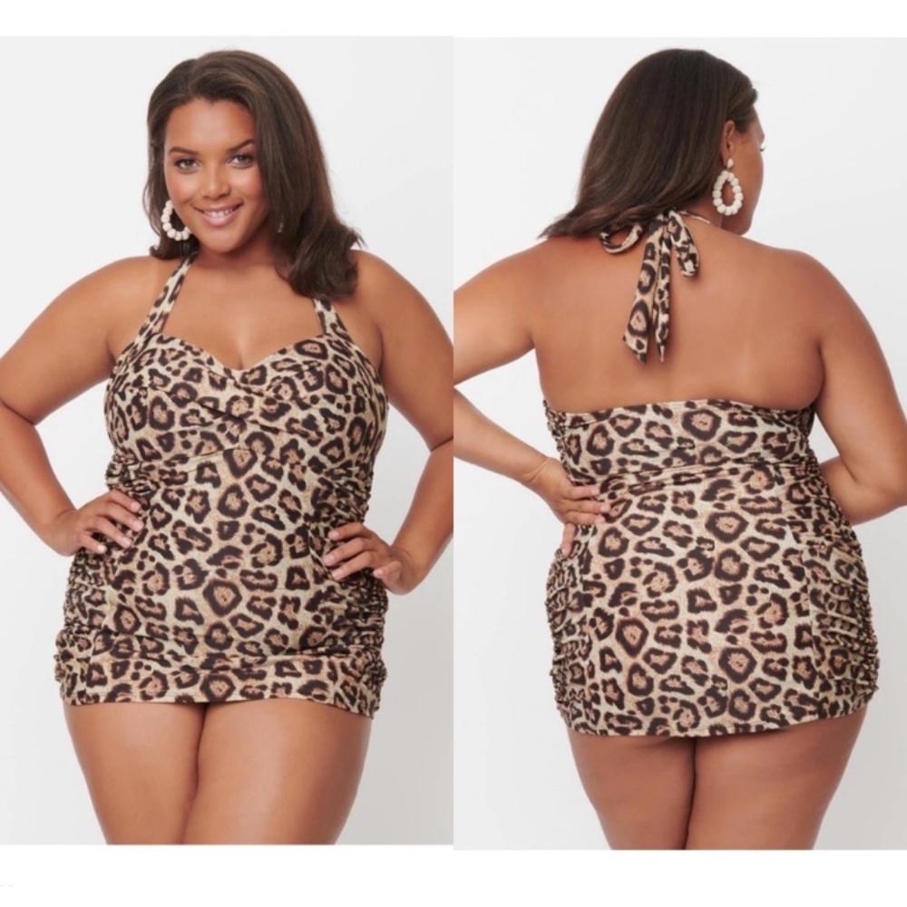 Unique Vintage Leopard Print One Piece Swimsuit